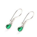 Petite Sterling Silver Dangle Earrings - Synthetic Emerald Teardrop