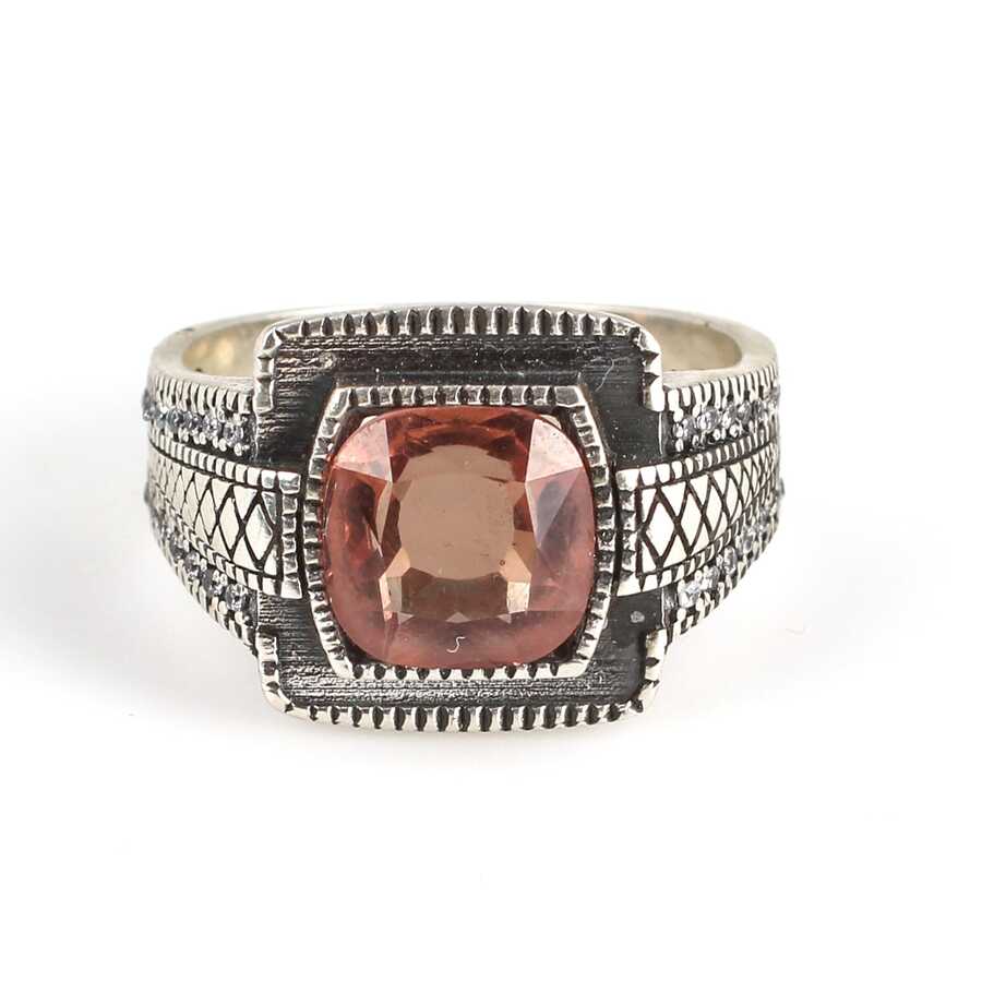 Sterling Silver Men's Ring - Square Zultanite & Zircon Accents