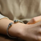 925 Sterling Silver Men's Bracelet - Maned Lion Head Twisted Cable