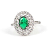 925 Sterling Silver Oval Emerald Zircon Double Halo Ring