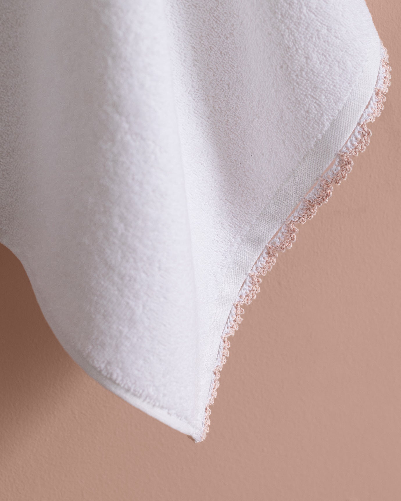 Bastienne 100% Cotton Face Towel with Crochet Trim - White & Blush