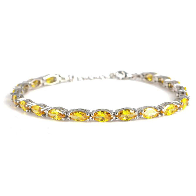 925 Sterling Silver Almond-Cut Synthetic Citrine Tennis Bracelet