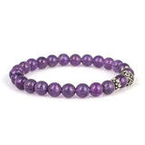 925 Sterling Silver Amethyst Beaded Men's Bracelet - Flexible Elastic Fit