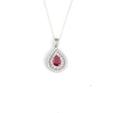 925 Sterling Silver Double Row Teardrop Halo Ruby-Colored Zircon Necklace