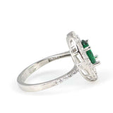 925 Sterling Silver Oval Emerald Zircon Double Halo Ring