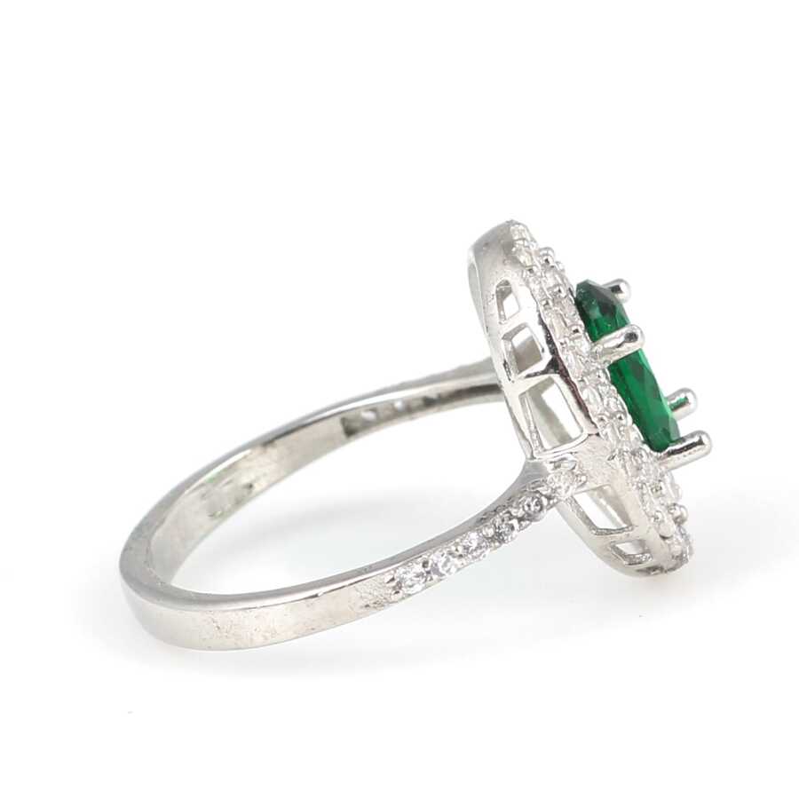 925 Sterling Silver Oval Emerald Zircon Double Halo Ring