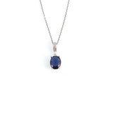 925 Sterling Silver Oval Synthetic Sapphire Solitaire Necklace