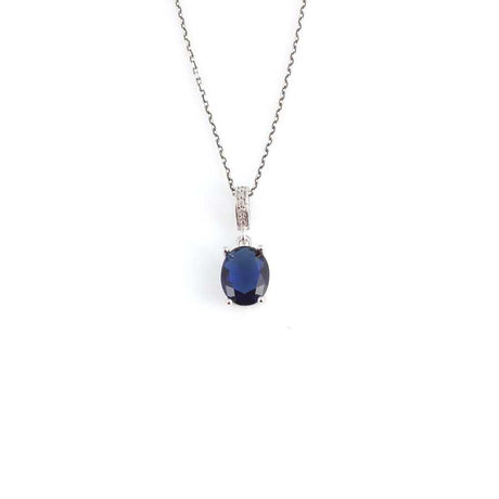 925 Sterling Silver Oval Synthetic Sapphire Solitaire Necklace