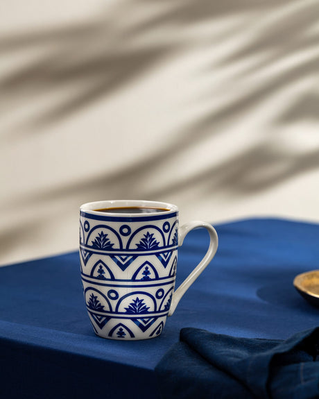New Bone China Mug - Sophisticated Blue & White Perla Pattern