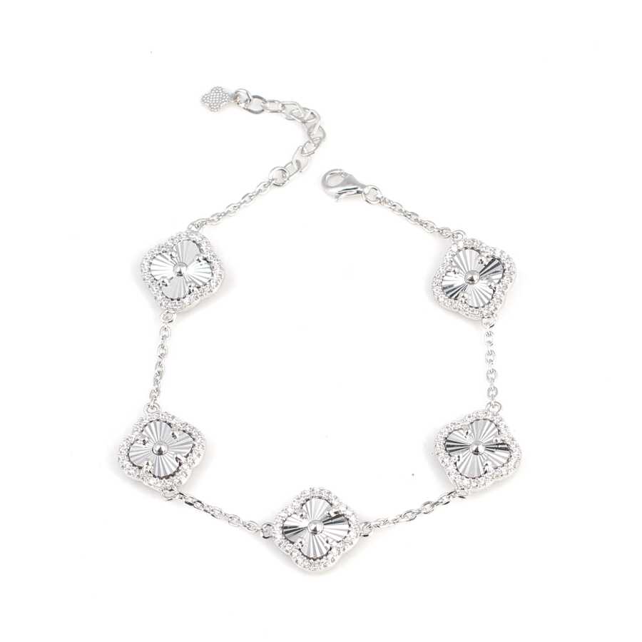 925 Sterling Silver Five Clover Zircon Bracelet