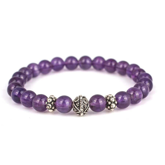 925 Sterling Silver Amethyst Beaded Men's Bracelet - Flexible Elastic Fit