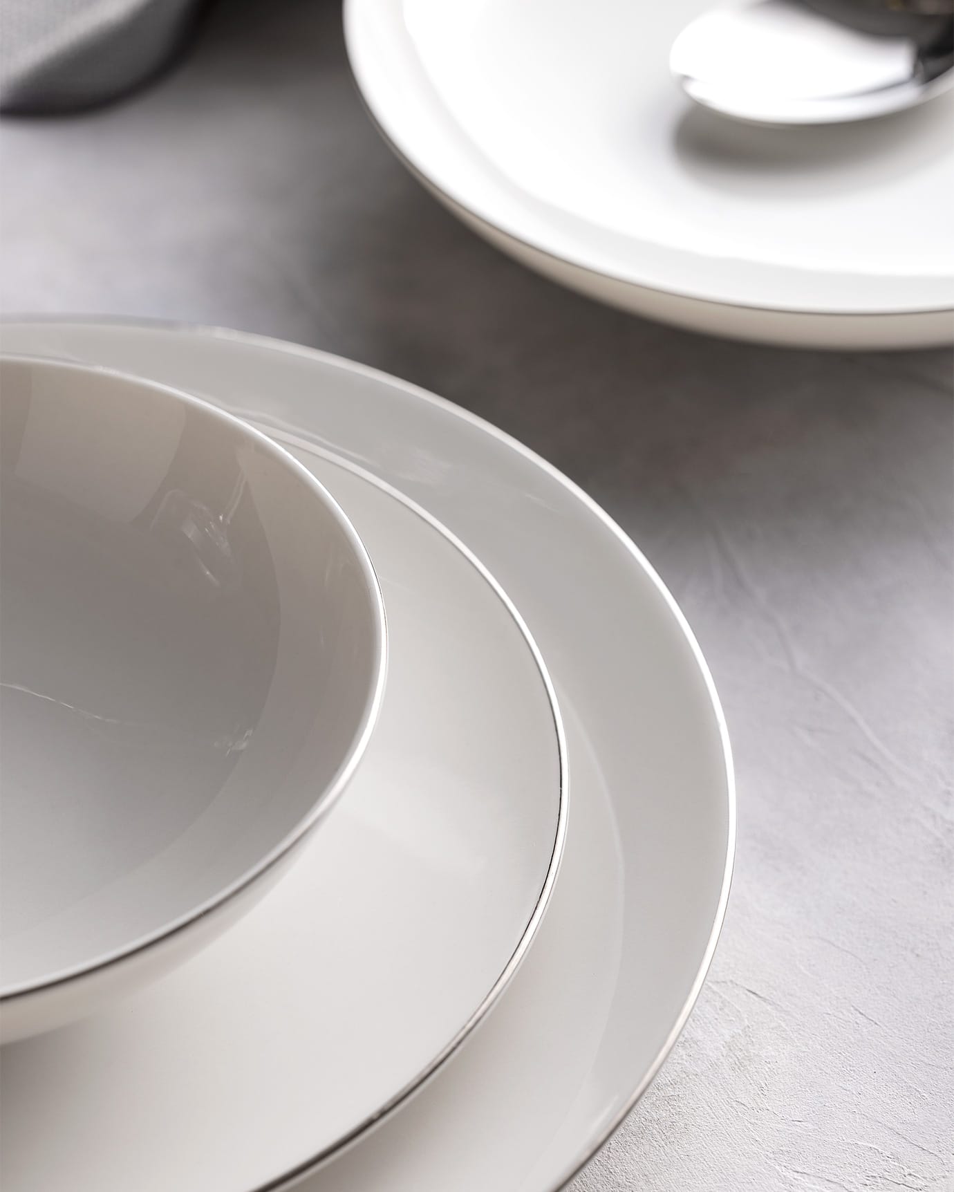 New Bone China 6-Person Dinnerware Set - Ravello White & Silver Trim