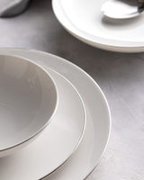 New Bone China 6-Person Dinnerware Set - Ravello White & Silver Trim