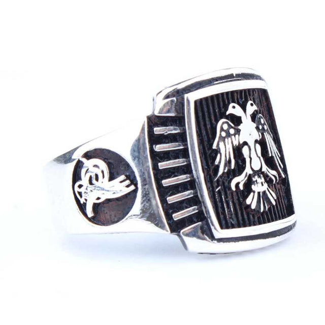 925 Sterling Silver Men's Ring - Seljuk Eagle & Ottoman Tughra