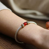 925 Sterling Silver Men's Bracelet - Twisted with Compressed Amber