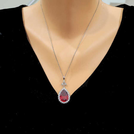 Sterling Silver Garnet & Zircon Teardrop Necklace