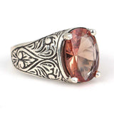 Sterling Silver Oval Zultanite Men's Ring - Engraved Band
