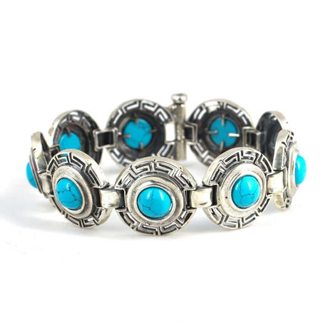 925 Sterling Silver Greek Bracelet with Round Turquoise Stones