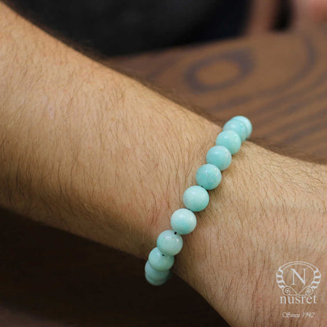Men's Sterling Silver Amazonite Bracelet - Natural Stone Beads