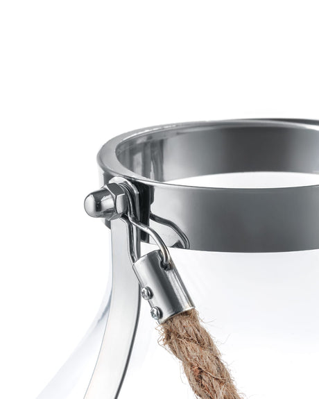 Stainless Steel, Glass & Wicker Candle Holder - Silver Finish