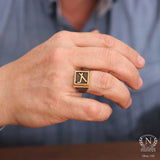 925 Sterling Zilver & Brons Herenring - Cepni Motief & Gestippeld Ontwerp