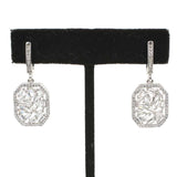 Sterling Silver Baguette Zircon Octagonal Drop Earrings