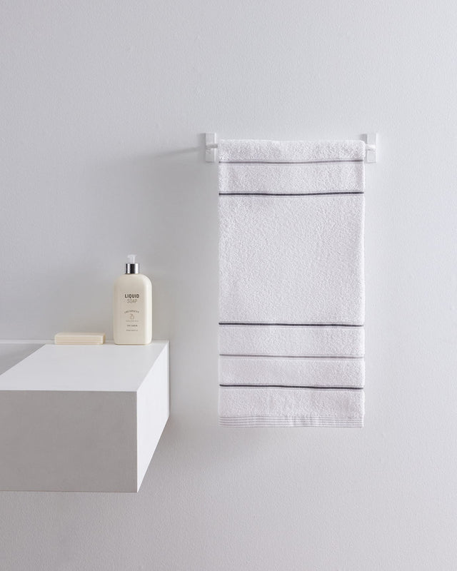 Cotton Blend Face Towel - Bourrache Pattern, White & Grey