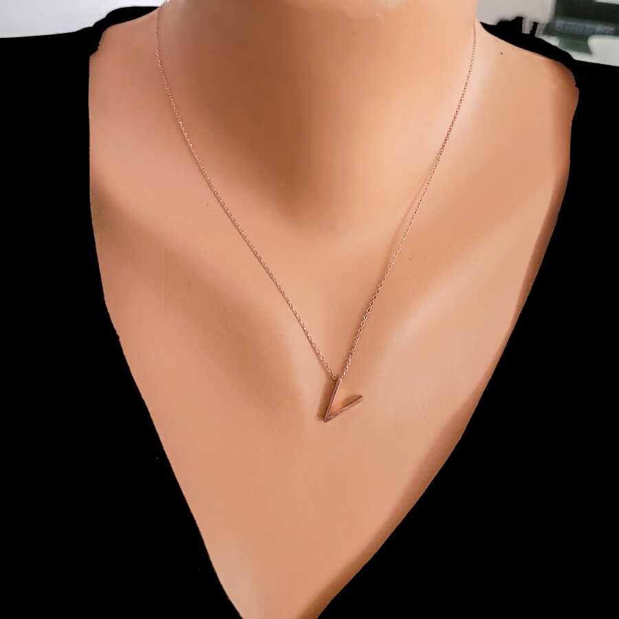 Professional 925 Sterling Silver 3D V Initial Necklace