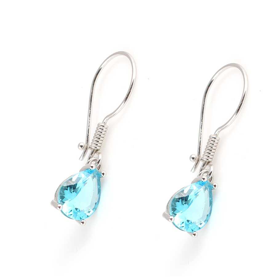 Sterling Silver Aquamarine Zircon Statement Drop Earrings