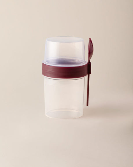 Portable Snack Container with Spoon, 550ml Food Storage Box, Plum Color