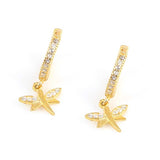 925 Sterling Silver Dragonfly Dangle Hoop Earrings with Zircon