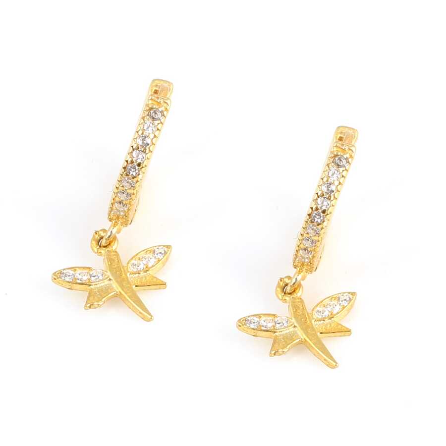 925 Sterling Silver Dragonfly Dangle Hoop Earrings with Zircon