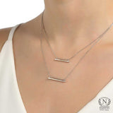Sterling Silver Double Bar Necklace - Minimalist Layered Style