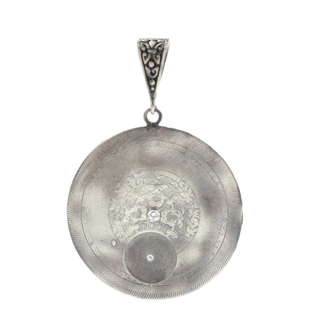 Sterling Silver Patterned Medallion Pendant with Zircon Floral Design
