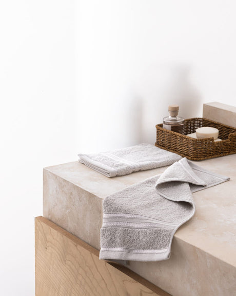 Light Gray 100% Cotton Hand Towel Set, 2-Pack with Decorative Border
