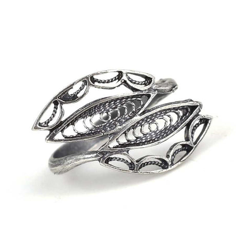925 Sterling Silver Filigree Leaf Ring - Artisan Crafted Design
