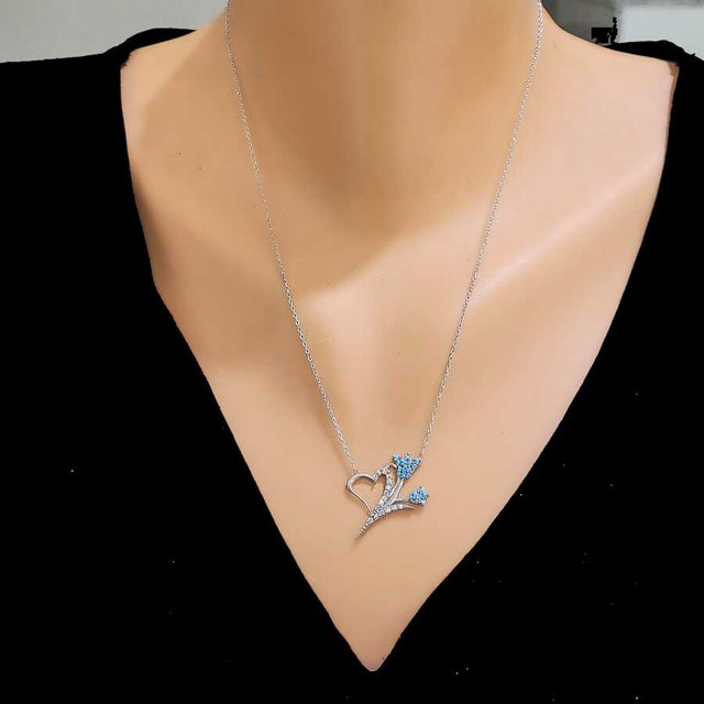 Sterling Silver Turquoise & Zircon Heart & Tulip Pendant Necklace