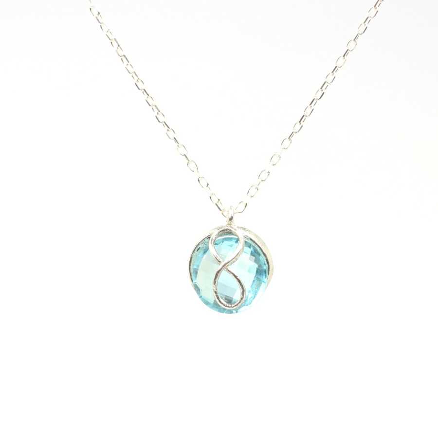 Sterling Silver Infinity Pendant Necklace - Synthetic Aquamarine