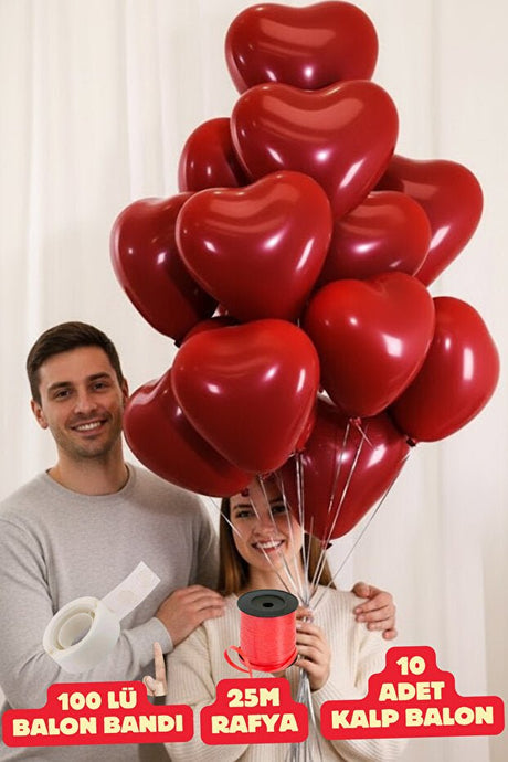 10 Red Heart Balloons Set - Helium Compatible for Special Occasions - TryAladdin