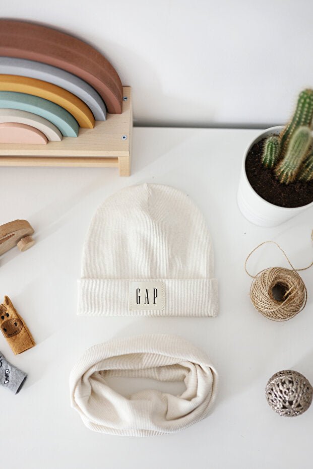 100% cotton Ecru Ribbed Beanie & Neck Warmer Set - TryAladdin