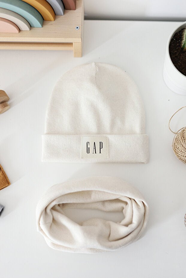 100% Cotton Ecru Ribbed Beanie & Neck Warmer Set - TryAladdin