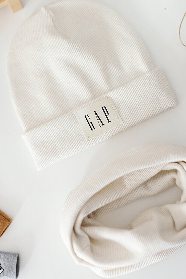 100% Cotton Ecru Ribbed Beanie & Neck Warmer Set - TryAladdin