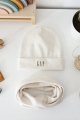 100% cotton Ecru Ribbed Beanie & Neck Warmer Set - TryAladdin