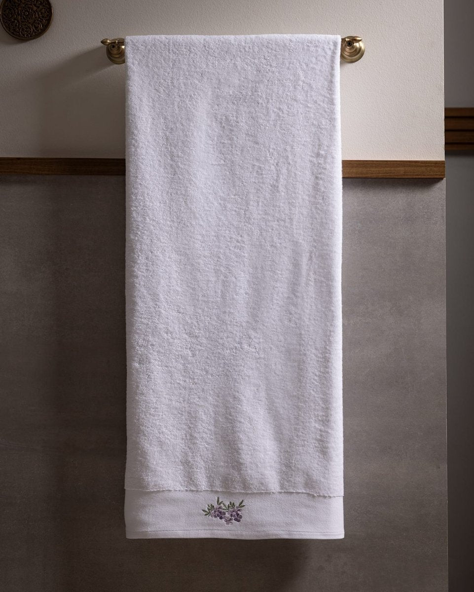 100% Cotton Fluffy Bath Towel - Soft, Absorbent & Quick - Dry - White & Lilac - TryAladdin