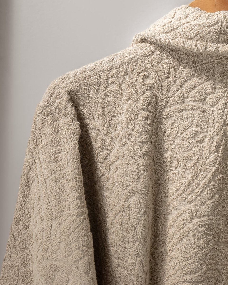 100% Cotton Jacquard Unisex Shawl Collar Bathrobe - Dark Beige - TryAladdin