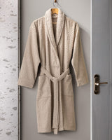 100% Cotton Jacquard Unisex Shawl Collar Bathrobe - Dark Beige - TryAladdin