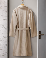 100% Cotton Jacquard Unisex Shawl Collar Bathrobe - Dark Beige - TryAladdin