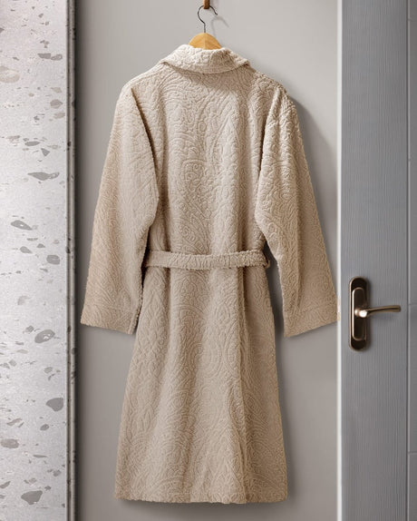 100% Cotton Jacquard Unisex Shawl Collar Bathrobe - Dark Beige - TryAladdin