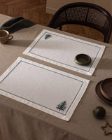 100% Cotton Placemat Set of 2 - Ecru Green Dining Table Linens - TryAladdin