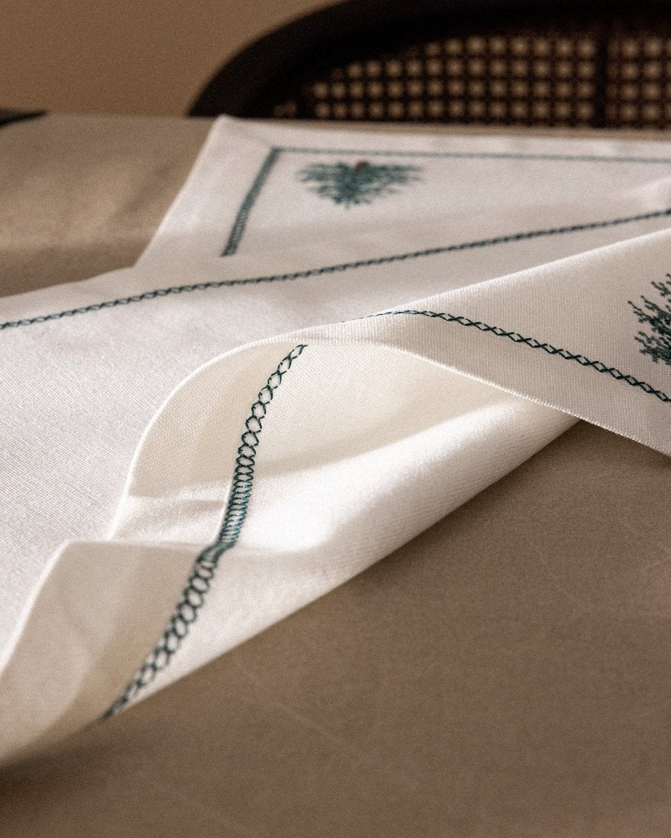 100% Cotton Placemat Set of 2 - Ecru Green Dining Table Linens - TryAladdin
